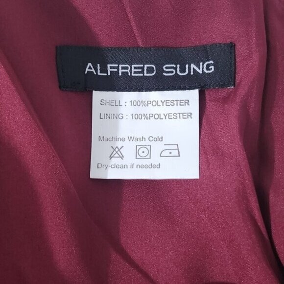 2/$50 Alfred Sung Burgundy V-Neck Sateen Cocktail Dress Size 4 – Elegant - Picture 5 of 9